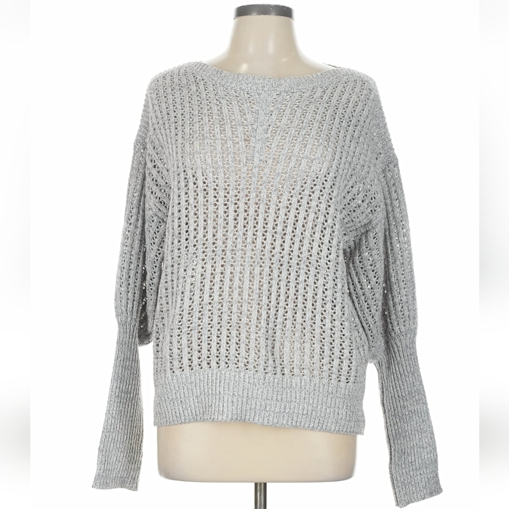 Women's Grey Ribbed Long Sleeve Sweater - John + Jenn - Grey - XS/TP